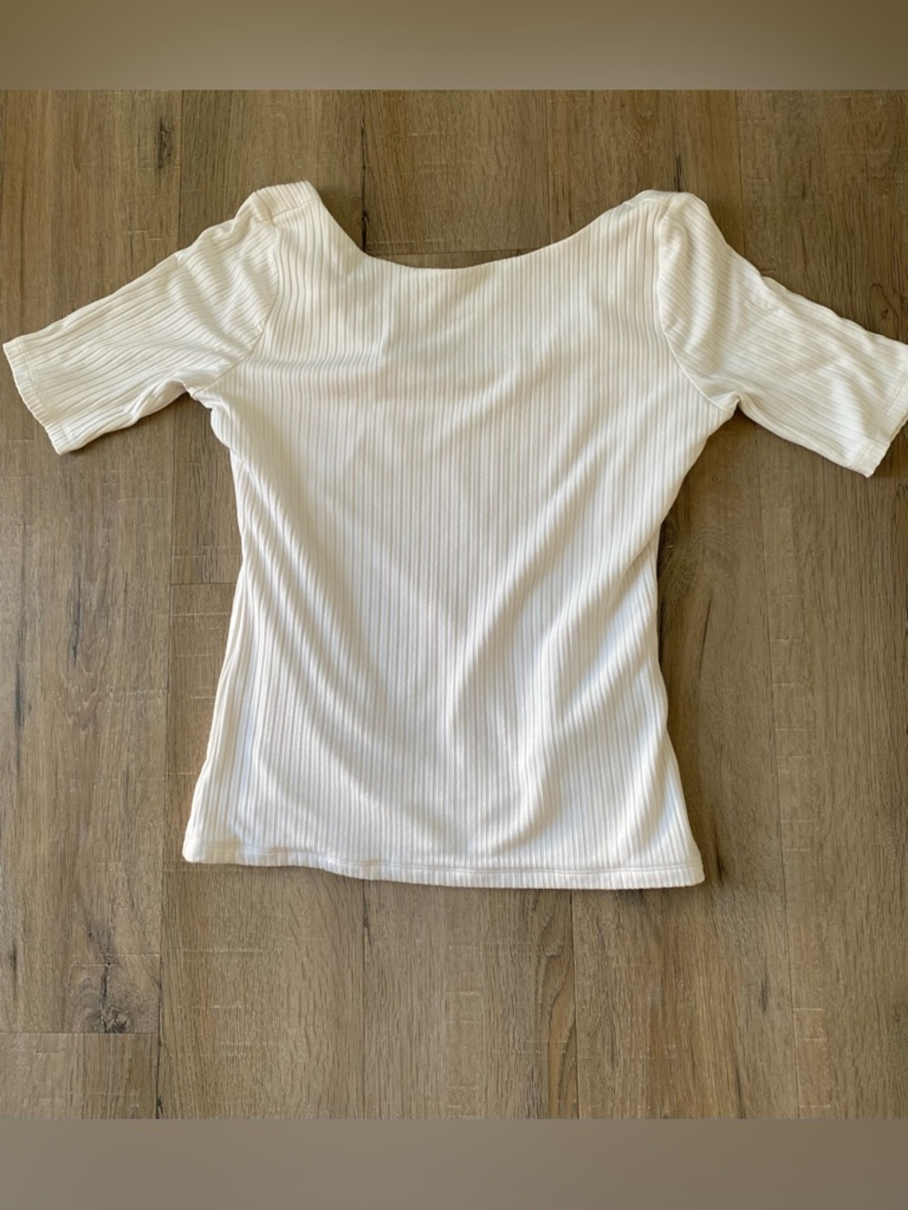 Abercrombie & Fitch Cream Ribbed Scoop Neck Short Sleeve Top